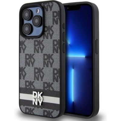 DKNY PU Leather Checkered Pattern and Stripe Zadní Kryt pro iPhone 14 Pro Black