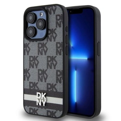 DKNY PU Leather Checkered Pattern and Stripe Zadní Kryt pro iPhone 13 Pro Black