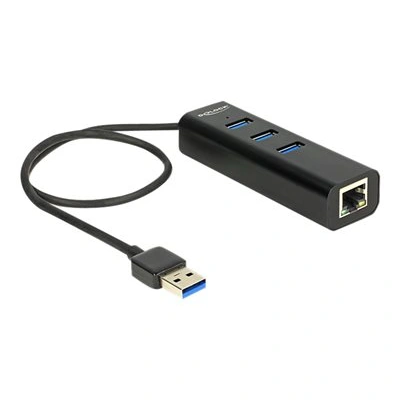 Delock USB 3.0 Hub 3 Port + 1 Port Gigabit LAN 10/100/1000 Mb/s - Rozbočovač - 3 x SuperSpeed USB 3.0 + 1 x 10/100/1000 - desktop