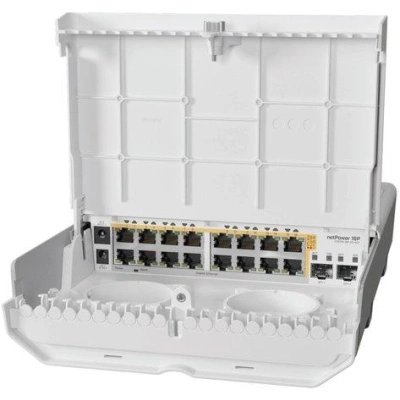 MikroTik Cloud Router Switch CRS318-16P-2S+OUT, 800MHz CPU, 256MB, 16x10/100/1000 (PoE-out),2xSFP+, vč.L5, venkovní, CRS318-16P-2S+OUT
