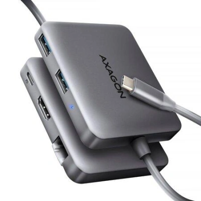 AXAGON HMC-5HL USB 5Gbps hub, 2x USB-A, HDMI 4k/60Hz, RJ-45 GLAN, PD 100W, kábel USB-C 20cm, HMC-5HL