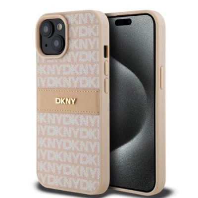 DKNY PU Leather Repeat Pattern Tonal Stripe Zadní Kryt pro iPhone 15 Pink