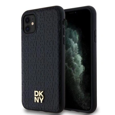 DKNY PU Leather Repeat Pattern Stack Logo Magsafe Zadní Kryt pro iPhone 11 Black