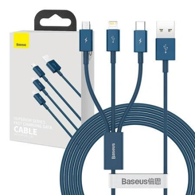 Kabel USB 3v1 Baseus Superior Series, USB na micro USB / USB-C / Lightning, 3,5 A, 1,5 m (modrý)