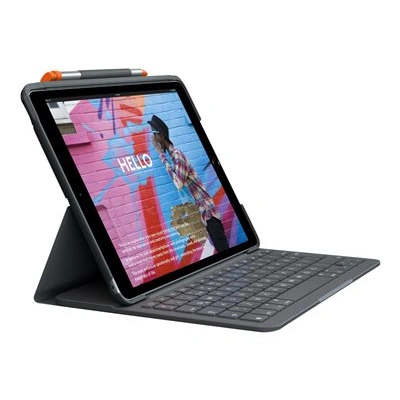 Logitech Slim Folio - Klávesnice a pouzdro - bezdrátový - Bluetooth LE - QWERTZ - švýcarská - oxfordská šedá - pro Apple 10.2-inch iPad; 10.5-inch iPad Air; 10.9-inch iPad; 9.7-inch iPad, 920-011424