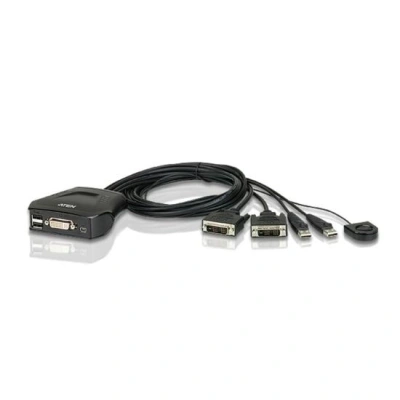 ATEN 2-port DVI KVM USB mini, integrované kabely, tlačítko pro přepínání, CS22D-A7
