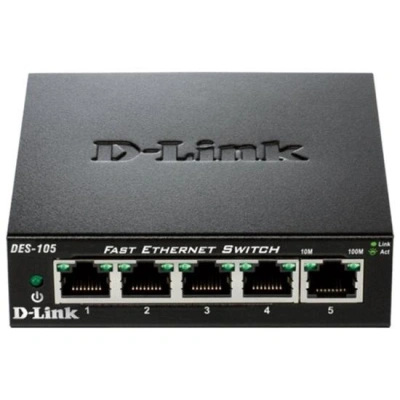 D-Link DES-105 kovový 5-port 10/100 Desktop Switch, 999012815223