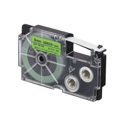 Casio originální páska do tiskárny štítků, Casio, XR 9 FGN, černý tisk/zelený podklad, fluorescenční, 5.5m, 9mm, 4971850098393