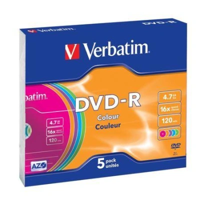 VERBATIM DVD-R 4,7GB/ 16x/ slim colour/ 5pack, 43557