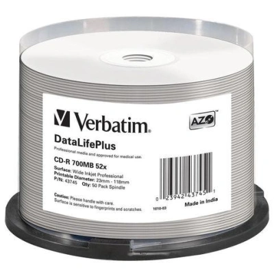 VERBATIM CD-R 700MB DLP/ 52x/ 80min/ WIDE Profesional Printable/ 50pack/ spindle, 43745